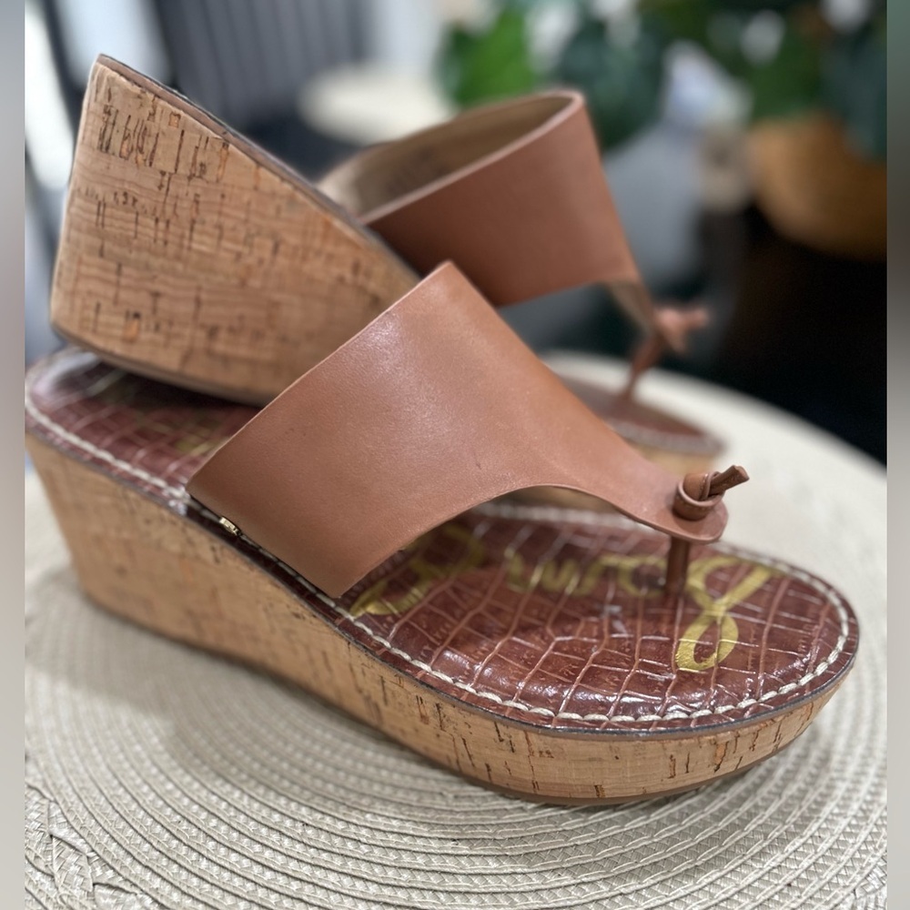 Sam Edelman Roy 3D Leather Platform Wedge Shoes Sandals Size 8.5 Brown Tan Cork - Picture 2 of 8